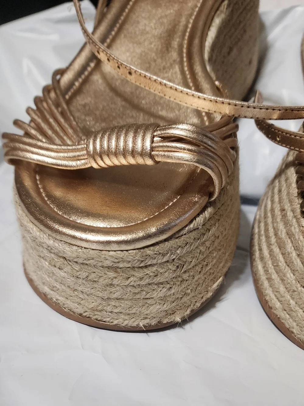 Schutz Gold Wedge Espadrille Sandals - Metallic Gold Sz 9.5 New